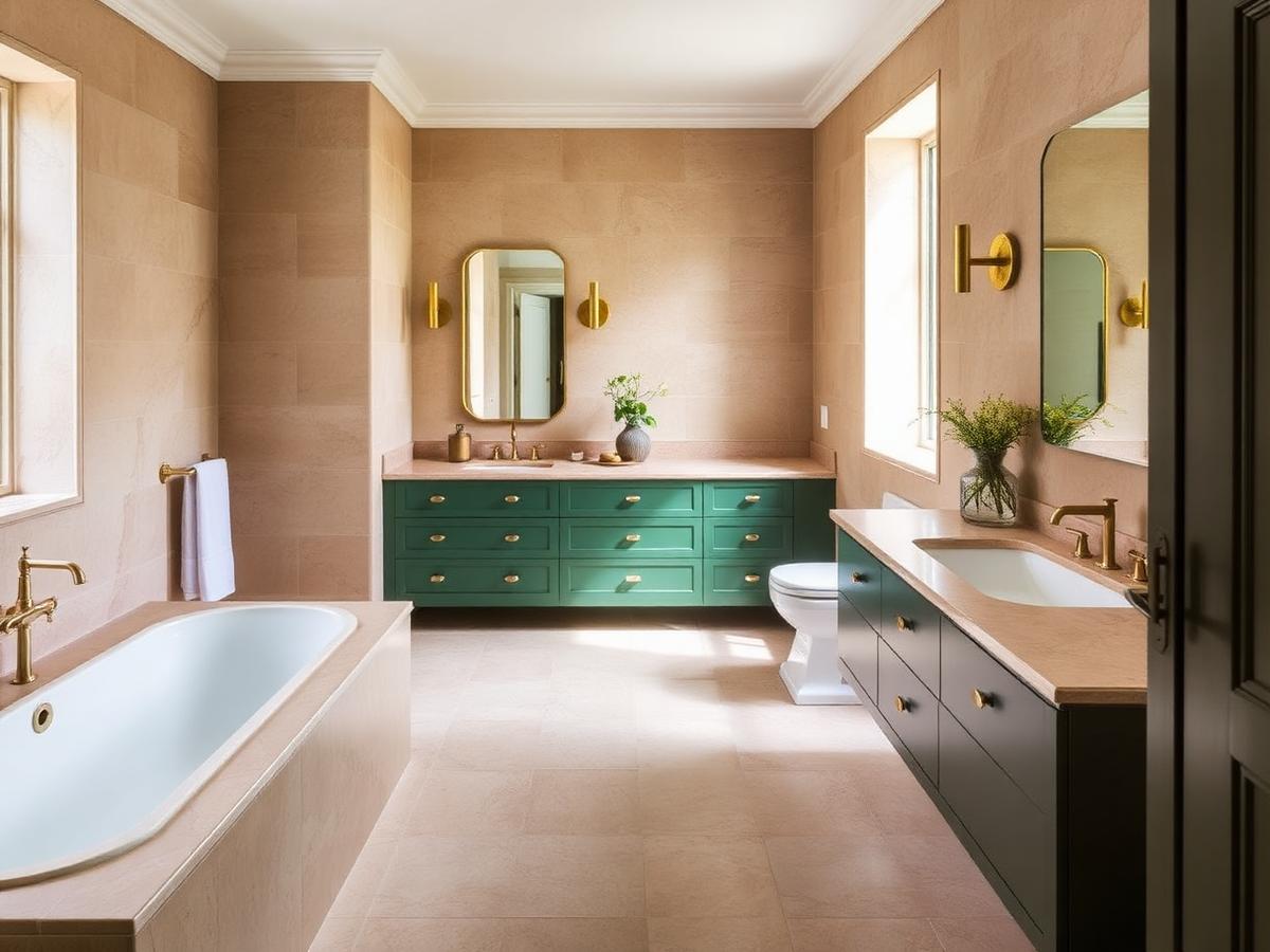 Bathroom design with a tiled walk-in shower and vanity