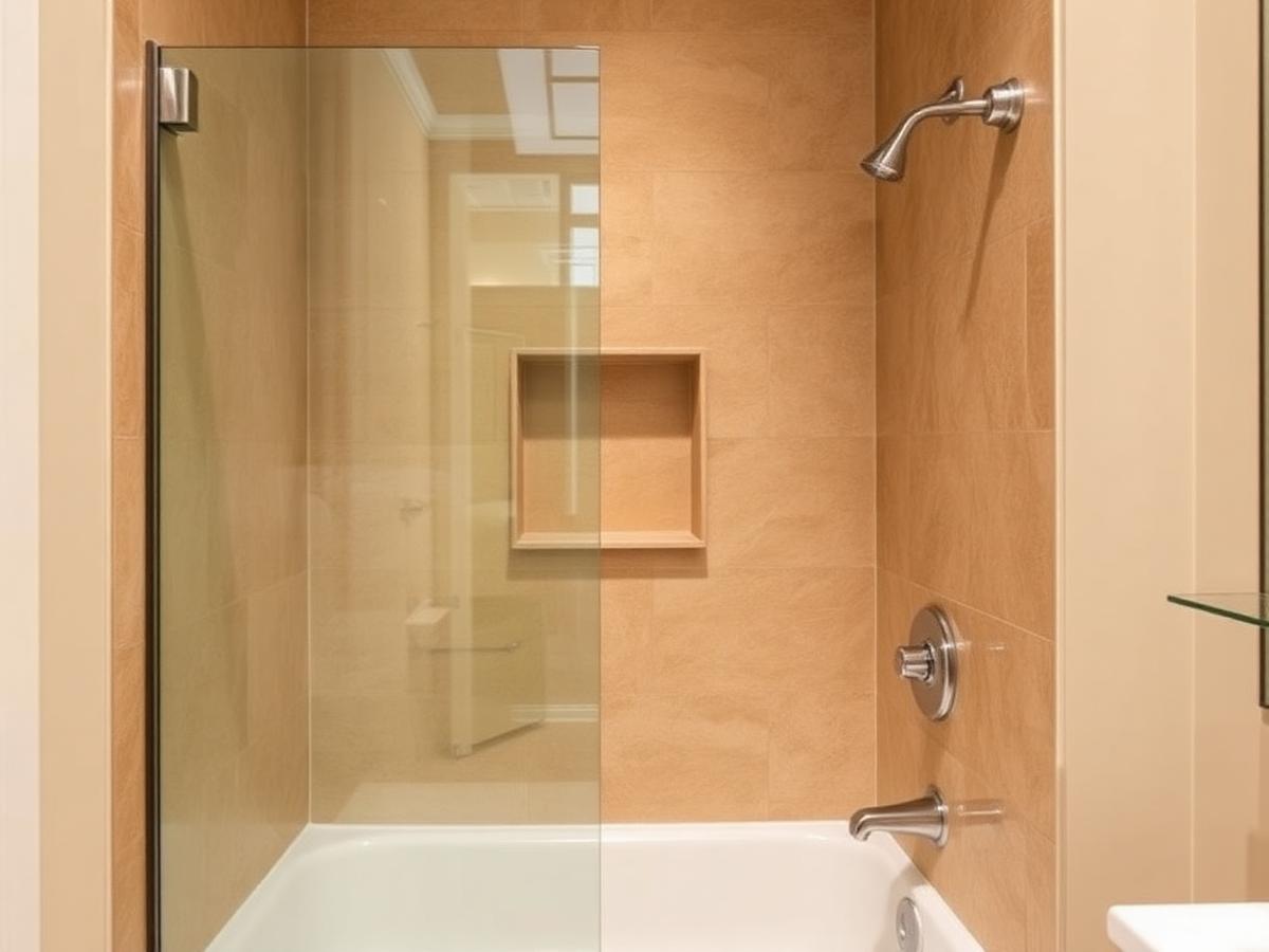 Tiled walk-in shower designed within a bathtub alcove