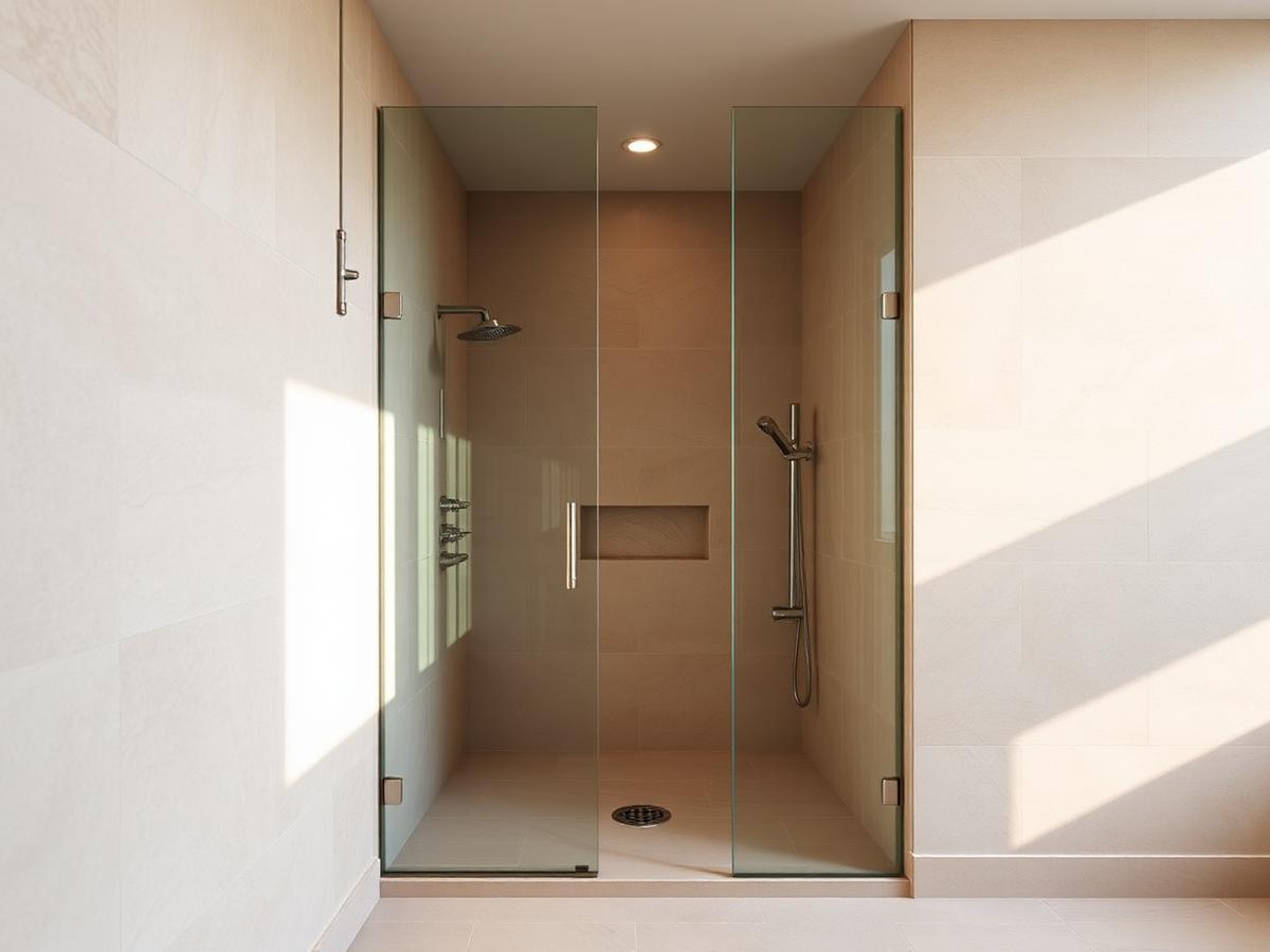 Spacious walk-in shower with floor-to-ceiling tile and glass enclosure